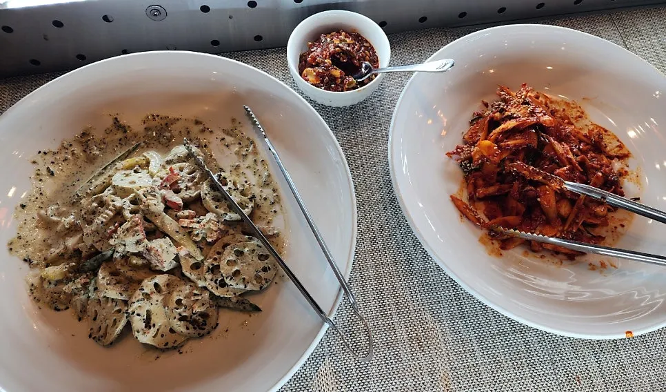 Self-serve banchan bar at Geumdeungeo Deulanguil Main Branch