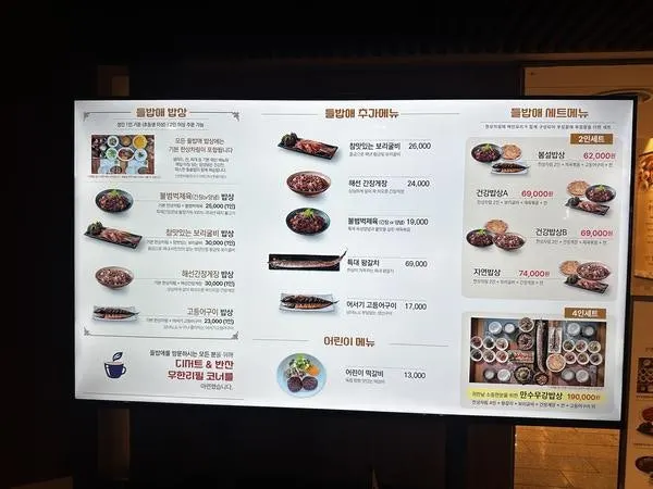Menu guide showing the table set options at Deulbabae