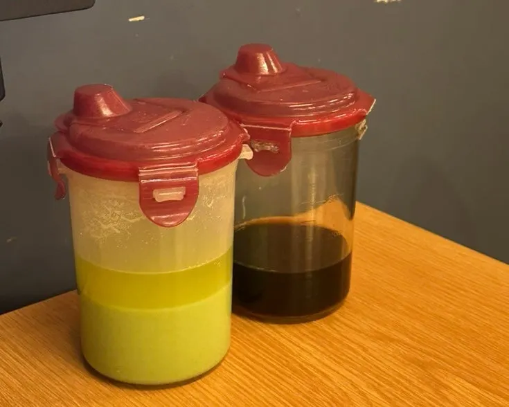 Mixing wasabi and soy sauce for the dipping sauce