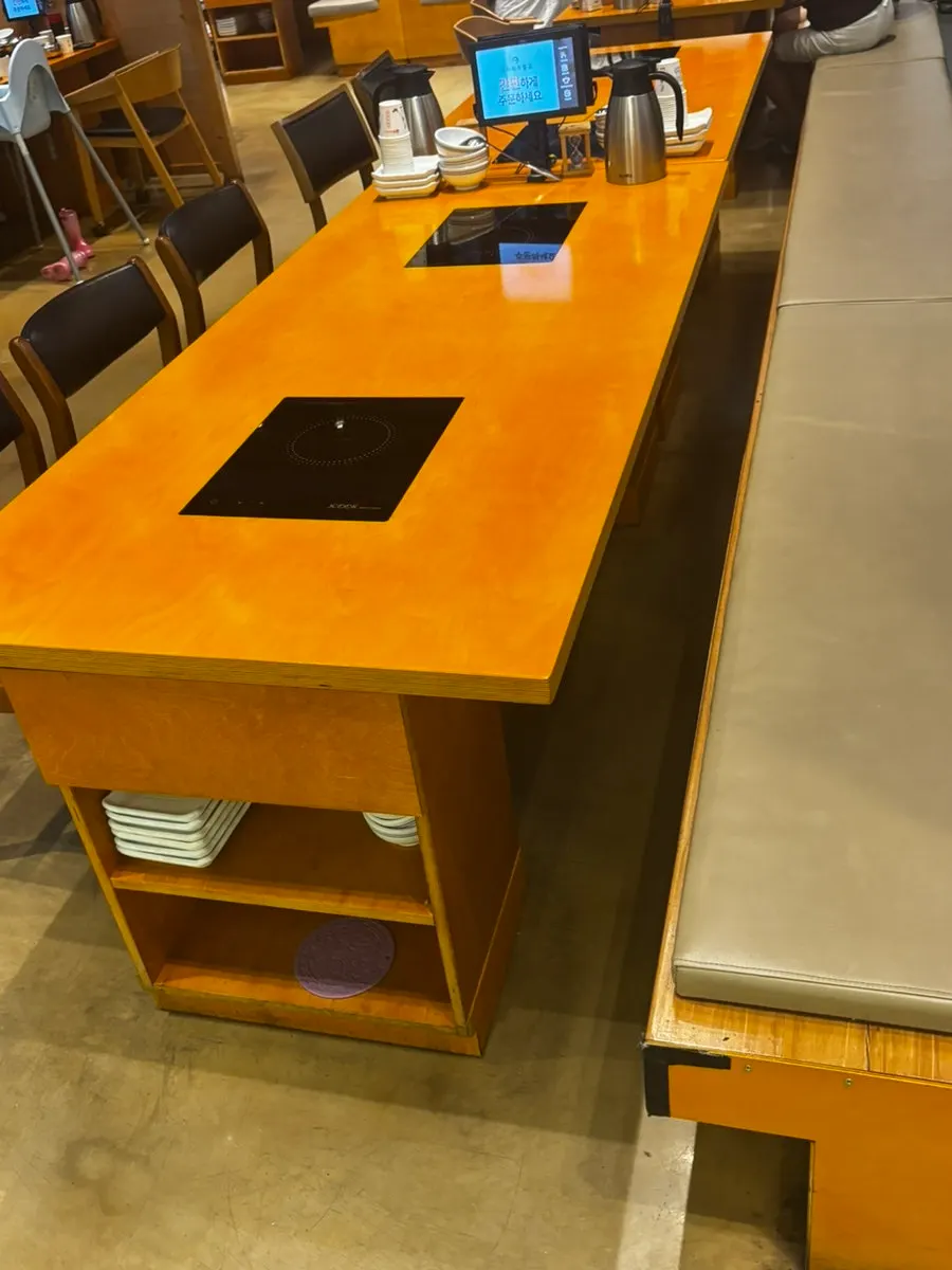 Family table with a high chair set up
