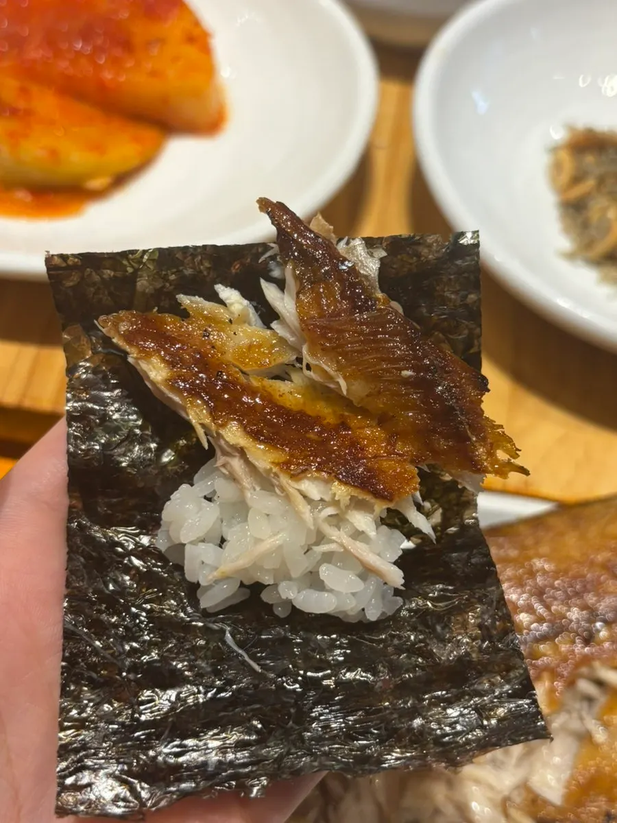 Mackerel flesh portioned onto a small plate