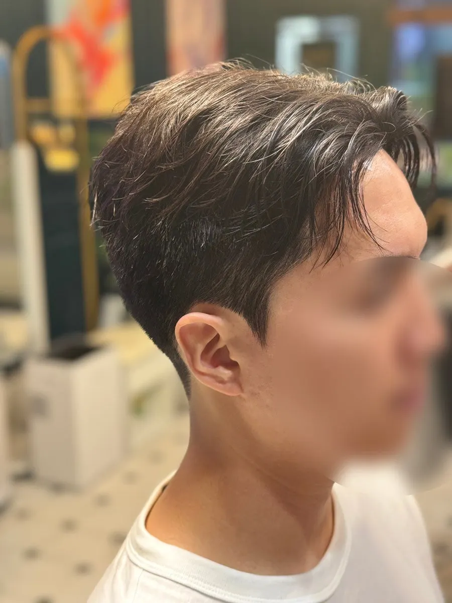 After the cut, down perm and finishing blow-dry