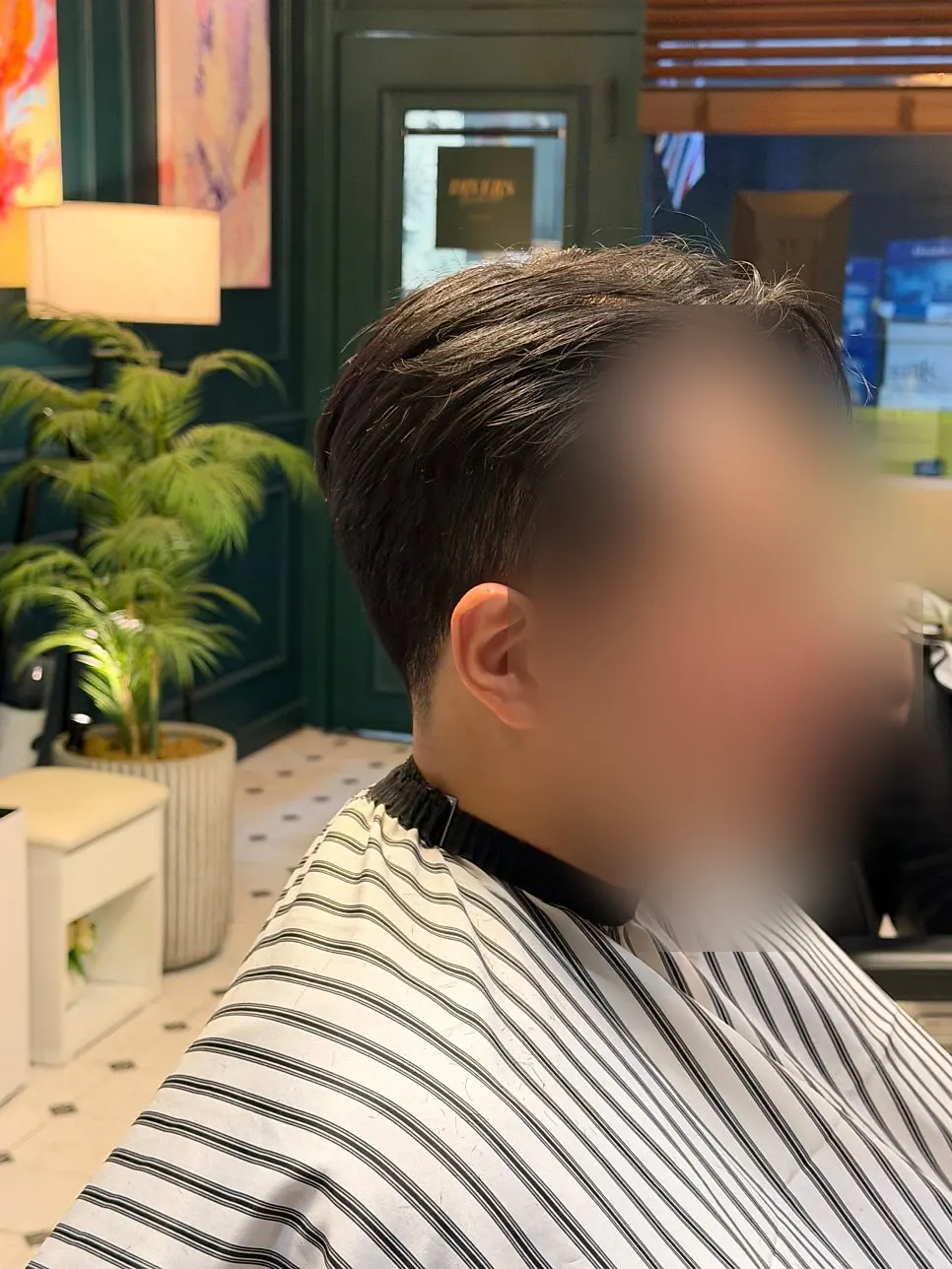 Hair before and after a classic cut and full down perm