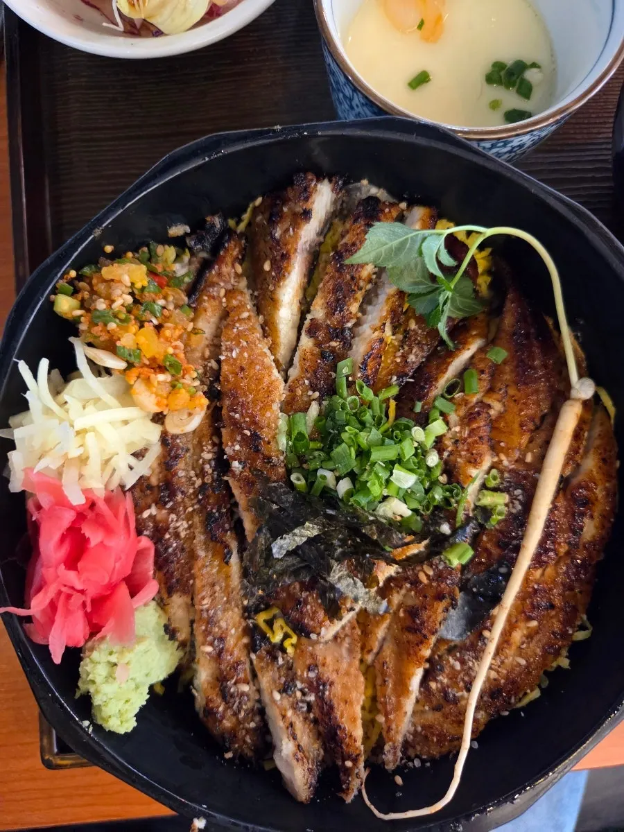 Special eel rice bowl hitsumabushi with eel covering the rice