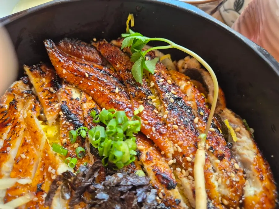 Eel rice bowl eaten ochazuke-style with tea poured over it
