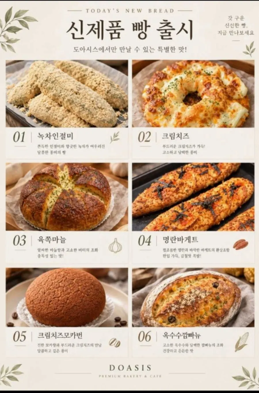 Freshly baked new bread items at Doasis