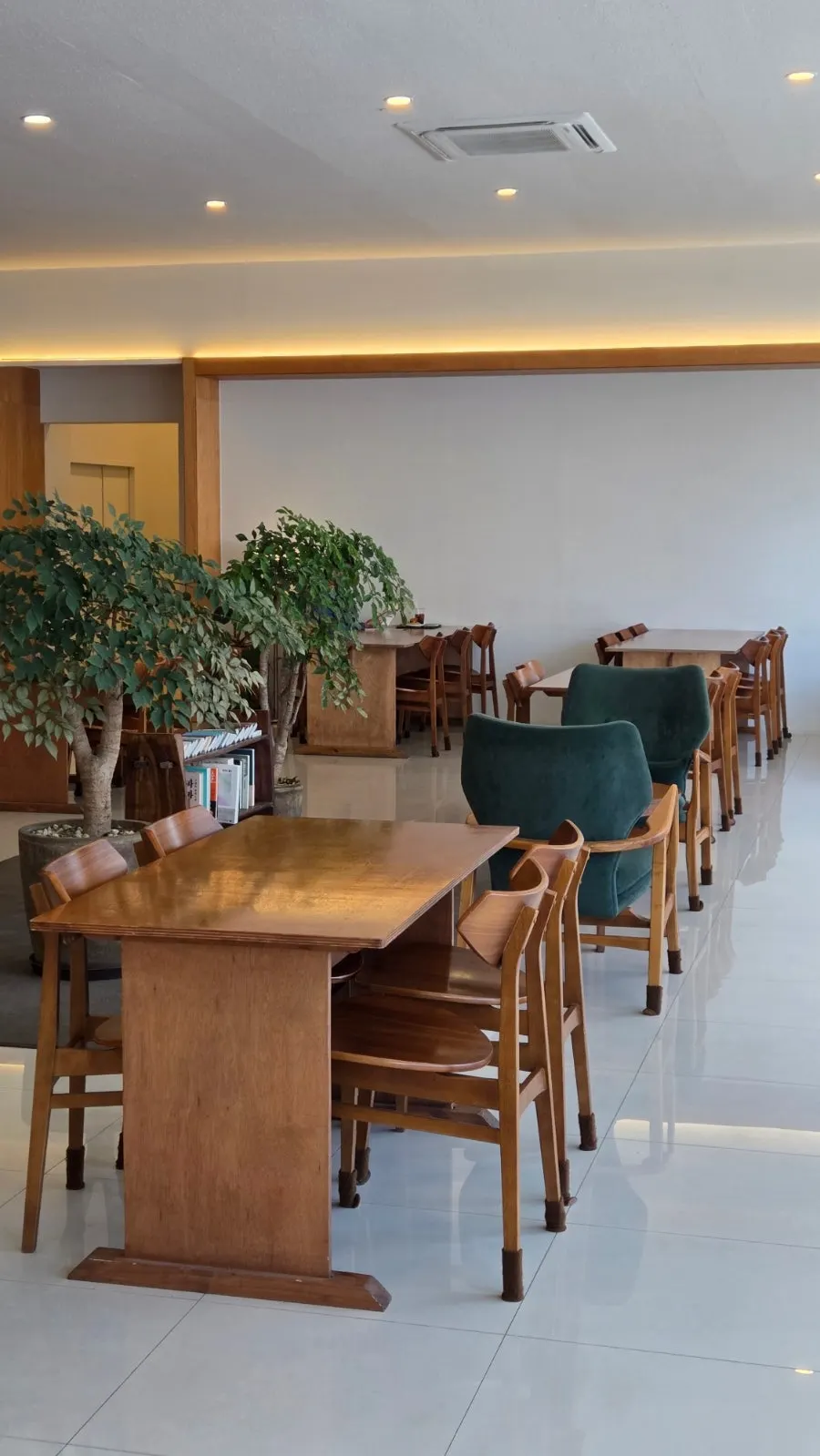 Seating and calm lighting in Dobana's tea house area