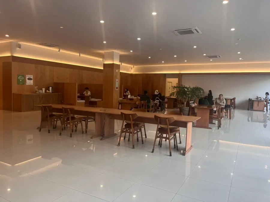 Inside Dobana Tea House with generously spaced seating