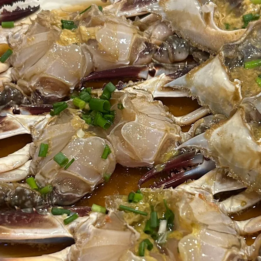 Close-up of plump soy crab meat