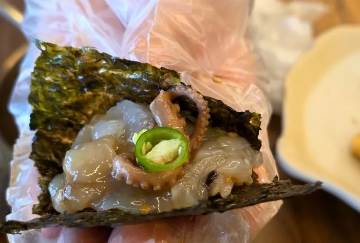 Close-up of Jeju yellow crab soy-marinated gejang