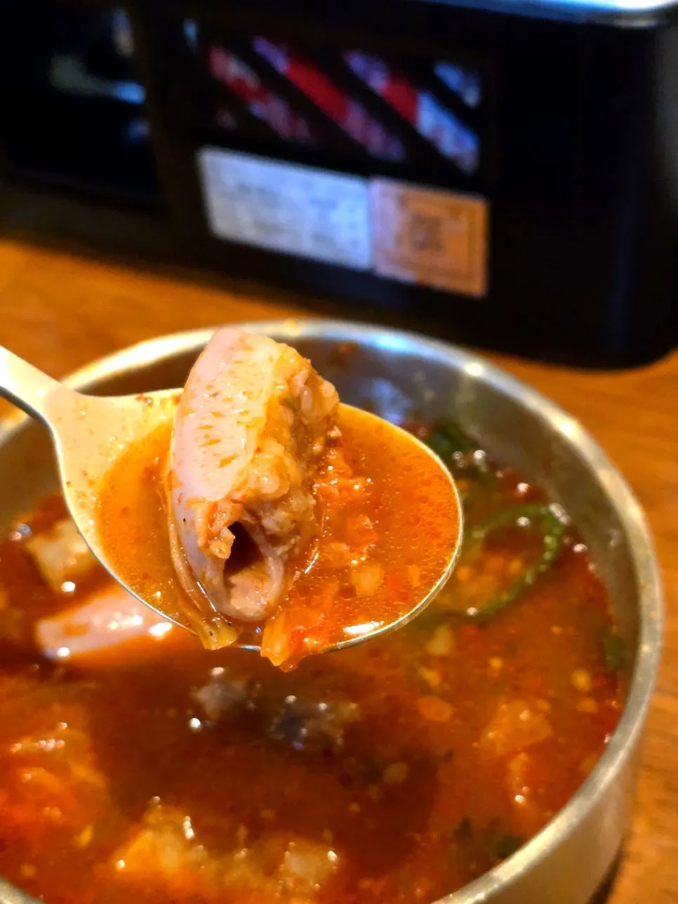 A spoonful of the long-simmered gopchang jeongol broth