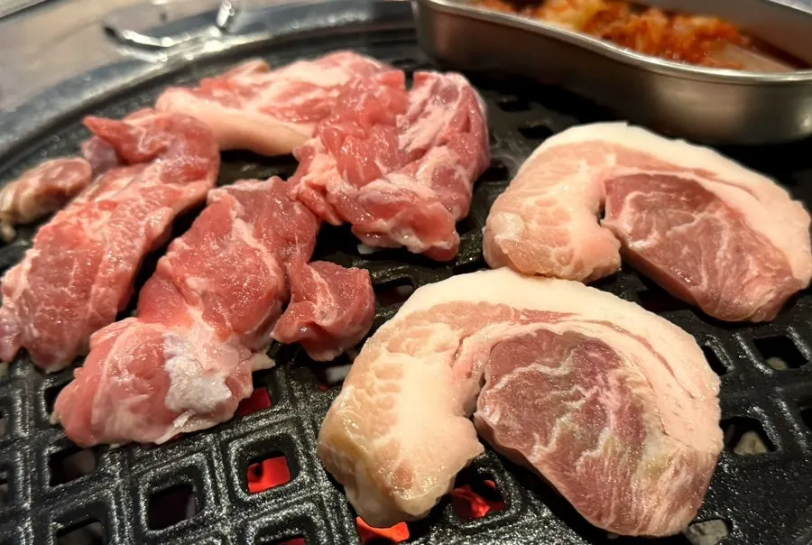 소금과 와사비를 곁들인 꼬들살 한 점