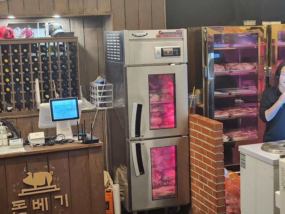 Pork stored inside the aging fridge