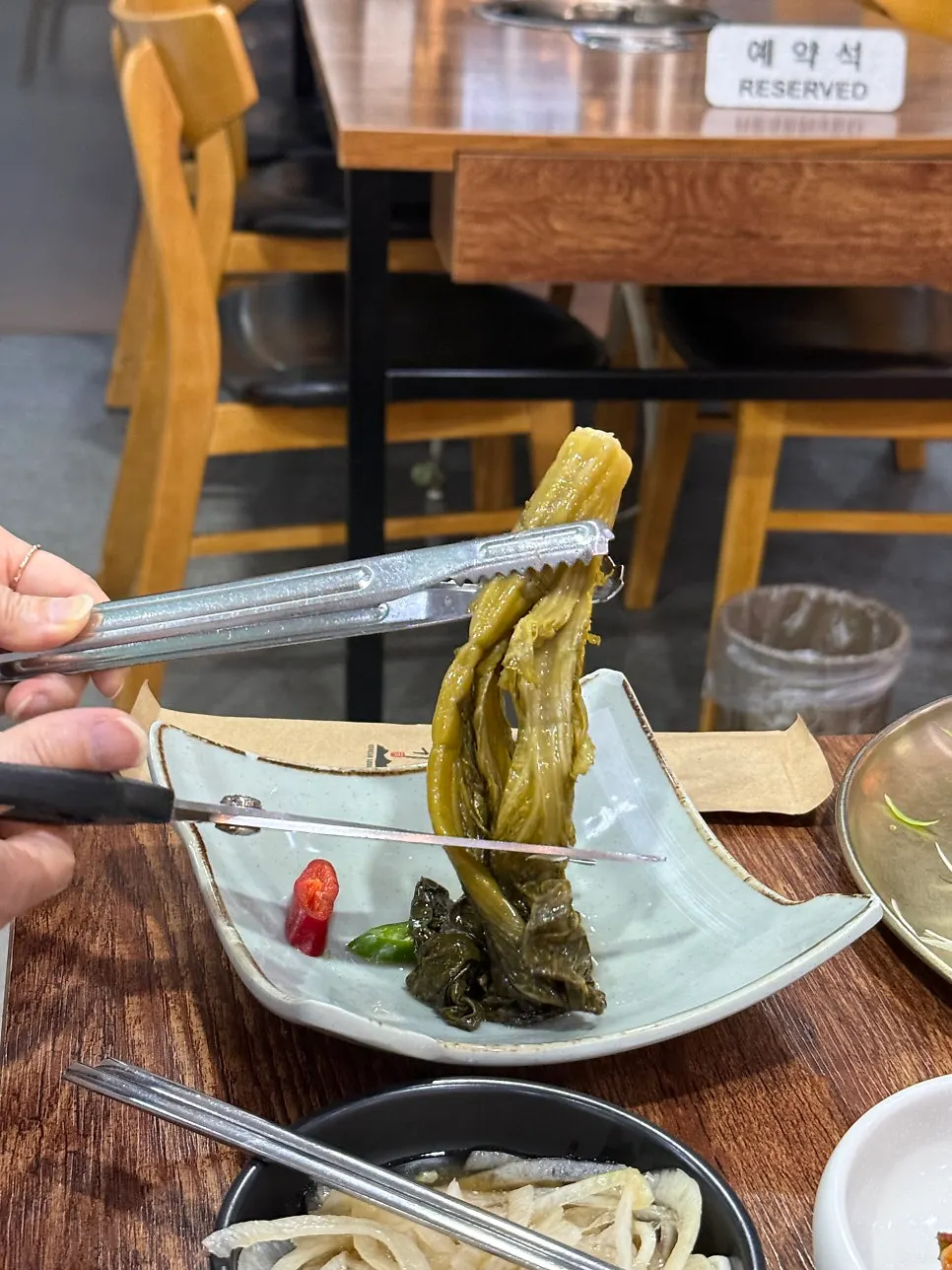 Mustard leaf pickles served with the bulgogi