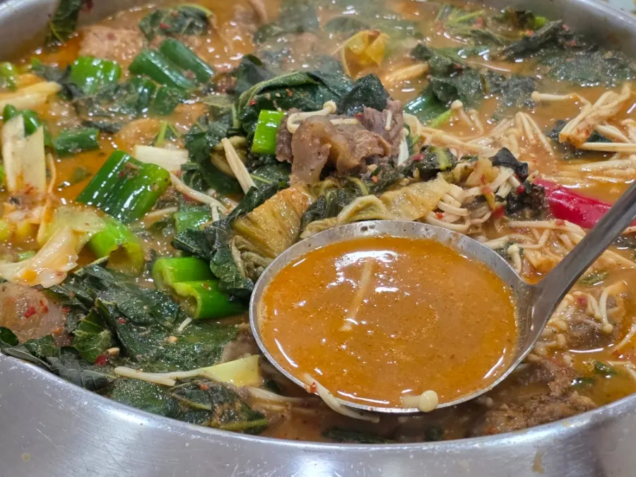 Korean beef hot pot ingredients simmering