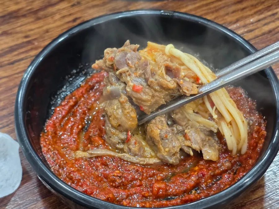 Korean beef dipped in perilla seed sauce