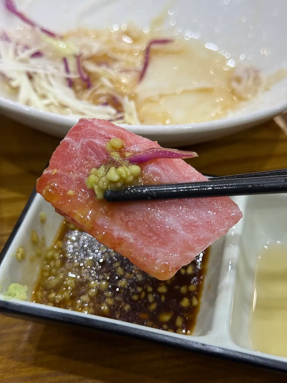 Close-up of mideoh and flounder sashimi