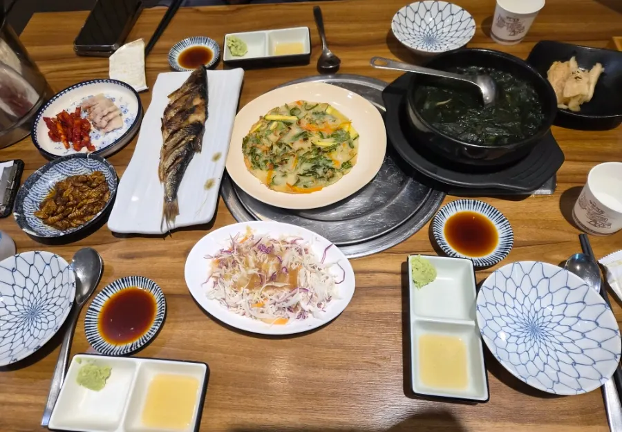 Banchan spread set before the main dish