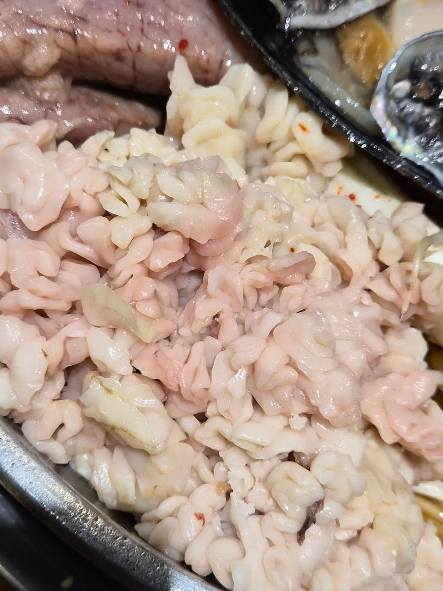 Octopus among the seafood stew ingredients