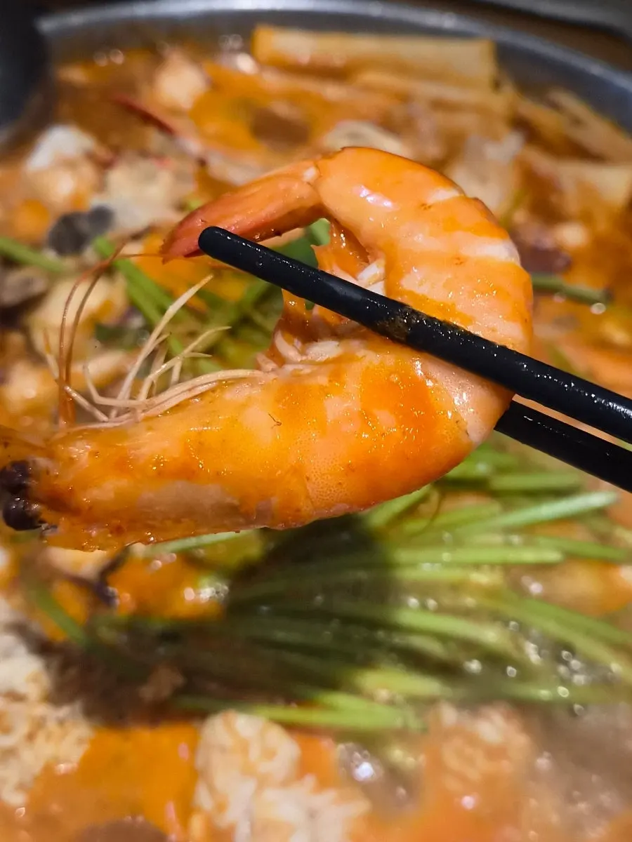Large shrimp and octopus in the seafood stew