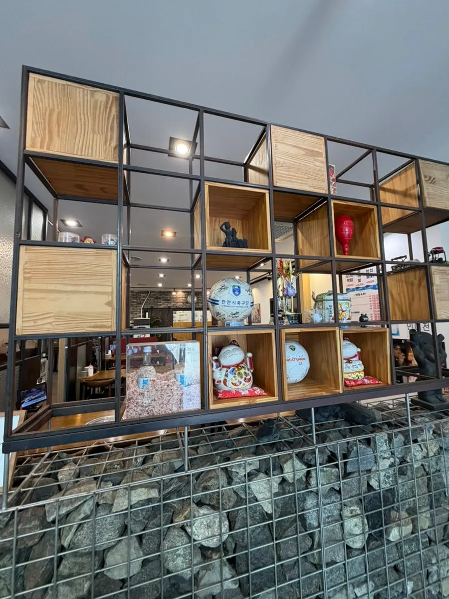 Soccer-related items displayed inside the restaurant