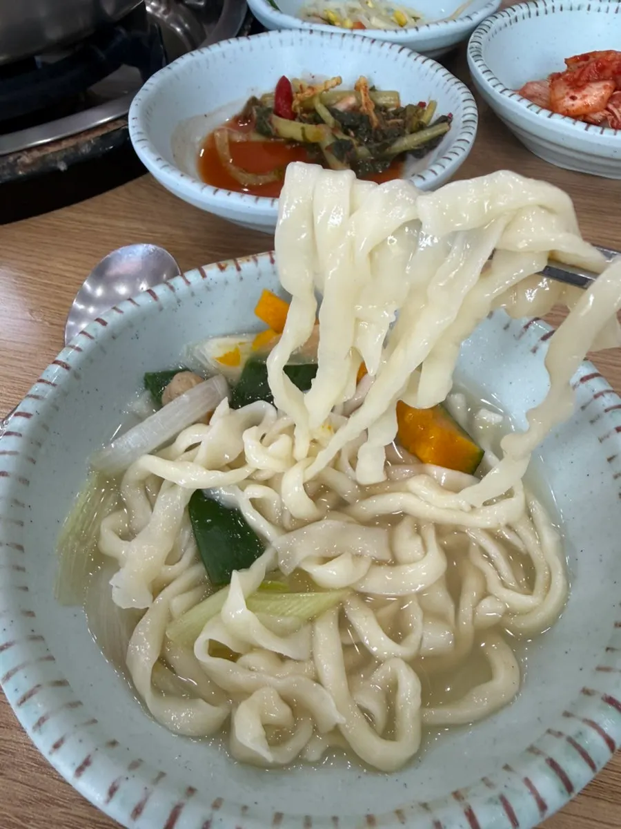 Seafood kalguksu with assorted seafood