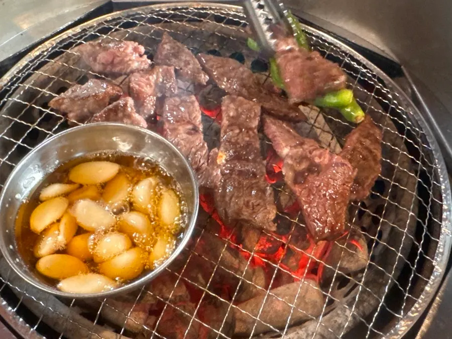 Close-up of quickly grilled hanwoo brisket