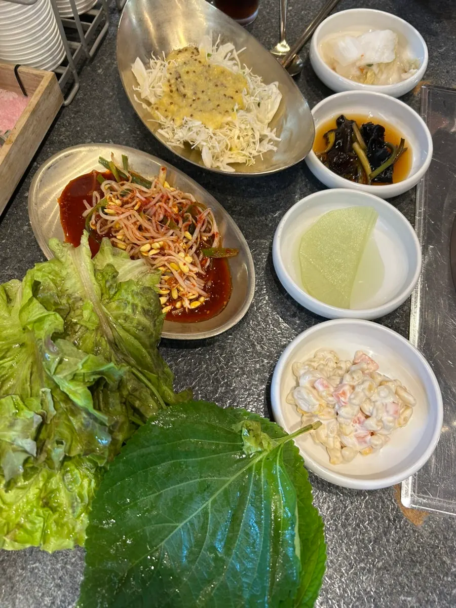 Banchan set out before the meat arrives