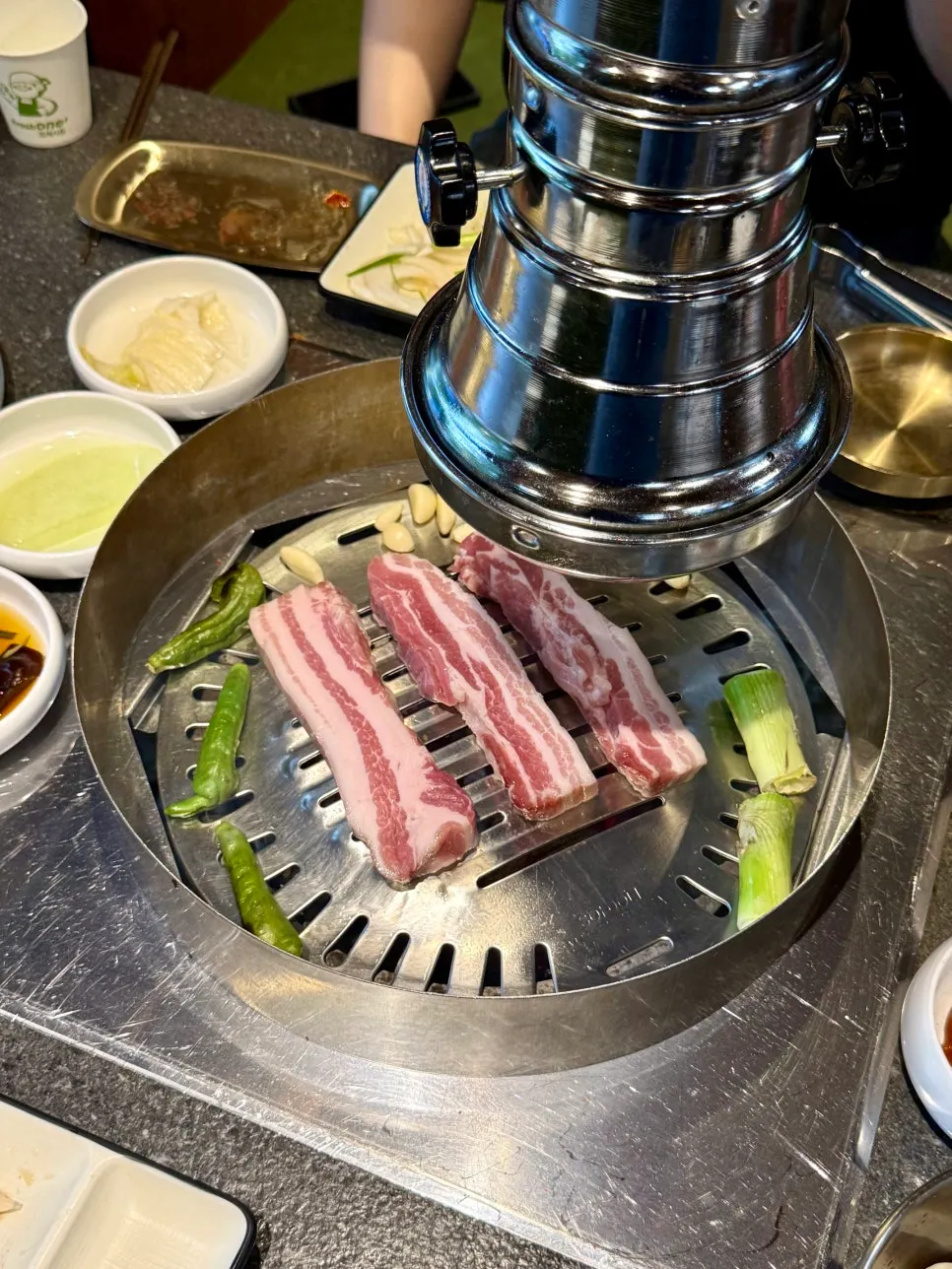 Thick-cut spicy pork belly grilled golden brown