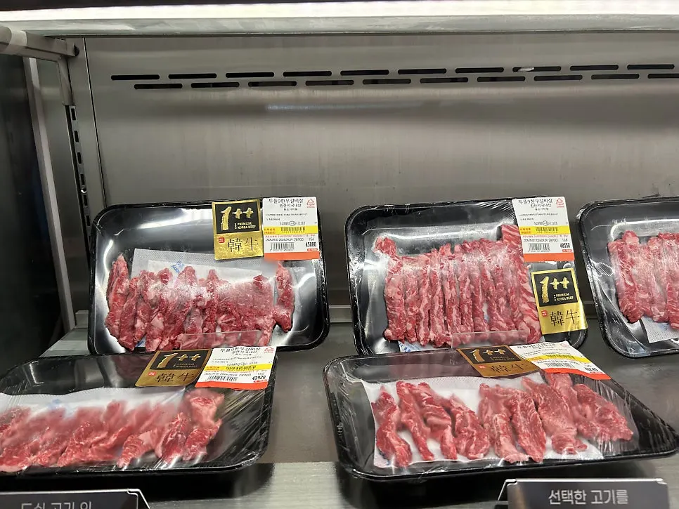 Plate of meat being weighed at the meat counter
