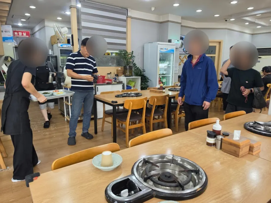 Dining area where guests remove their shoes