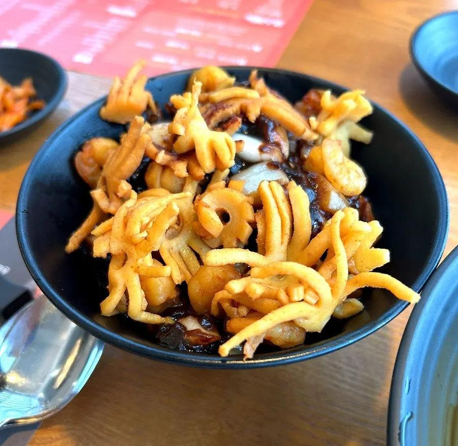 Close-up of mixed seafood ganjjajang