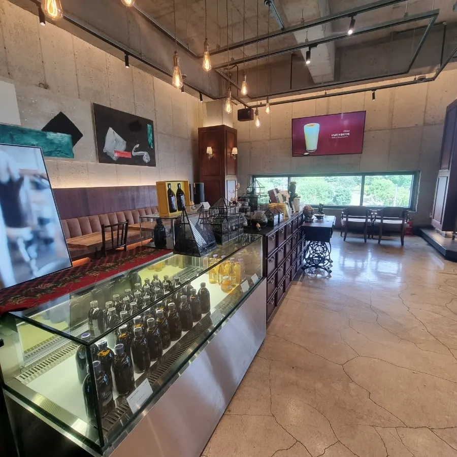 Menu and notices in the café ordering area