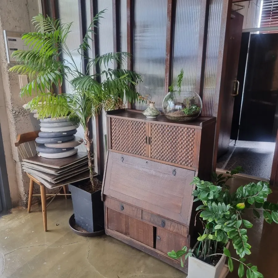 Cozy third-floor seating styled like a living room