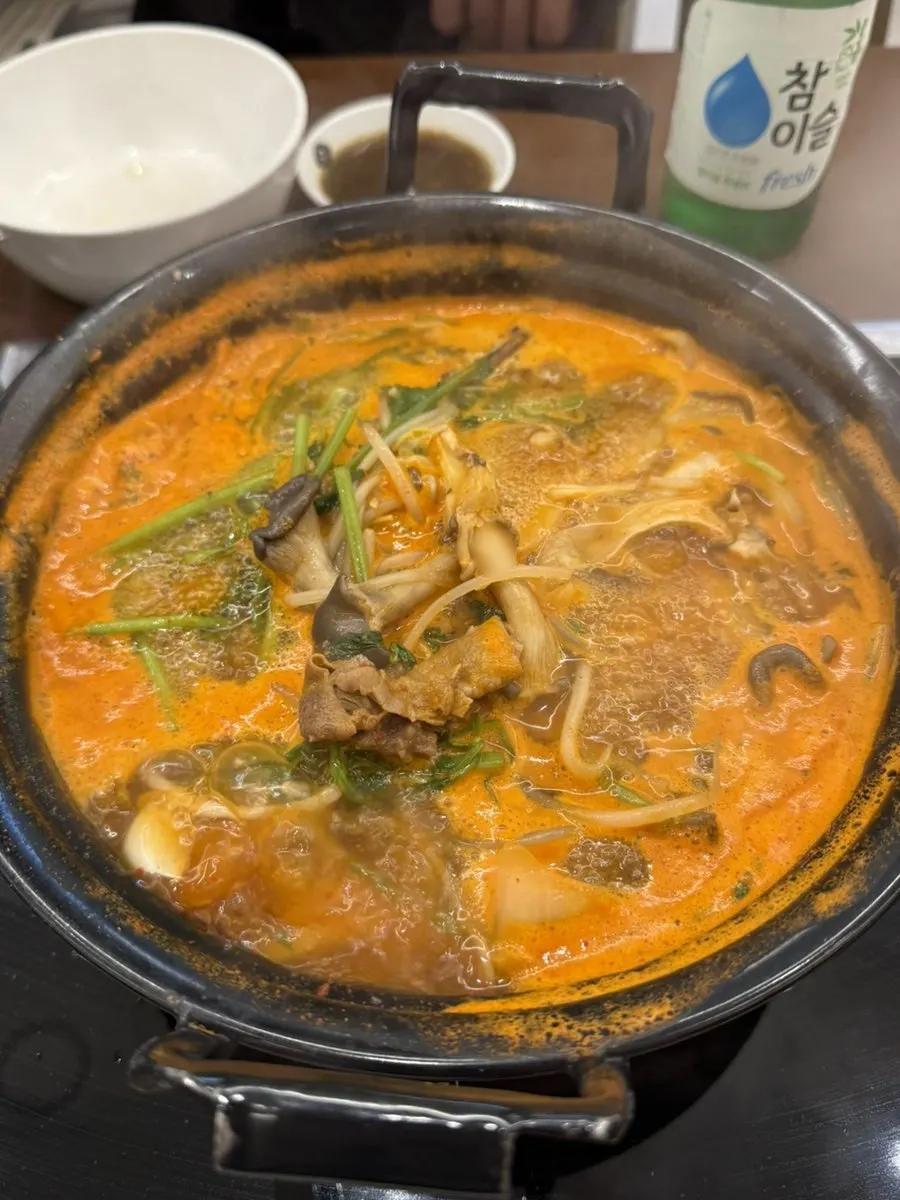 Beef cooking in the spicy shabu broth