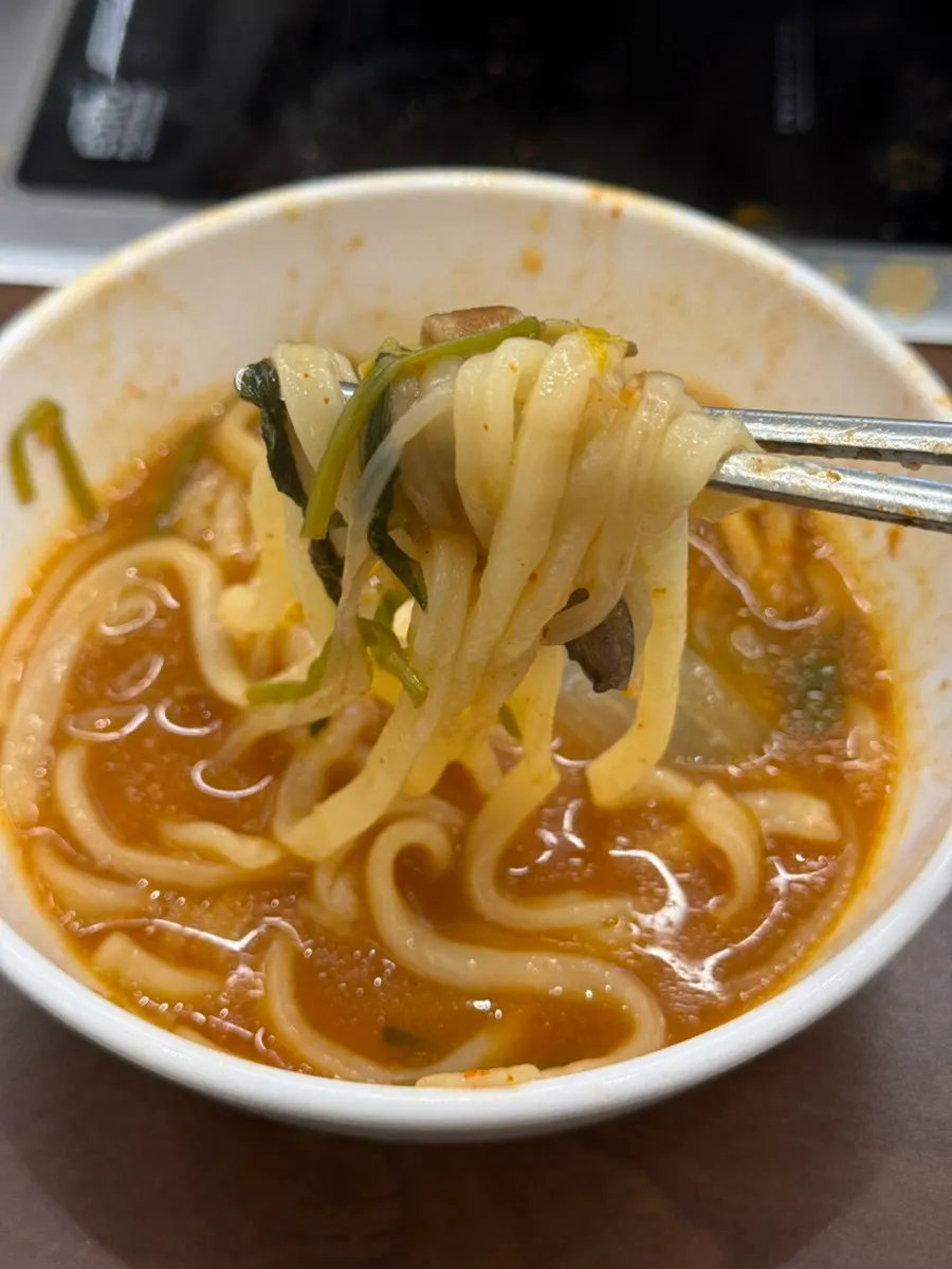Perfectly cooked noodles in the thickened broth