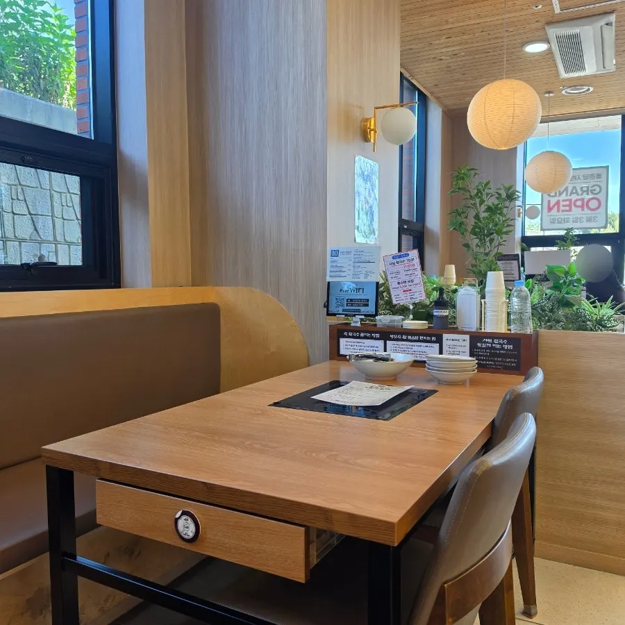 Widely spaced tables and clean interior of the restaurant