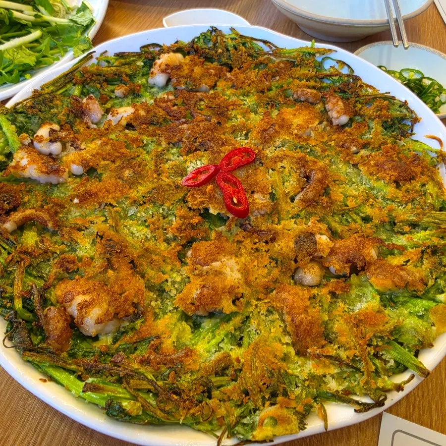 Crispy octopus chive minari pancake