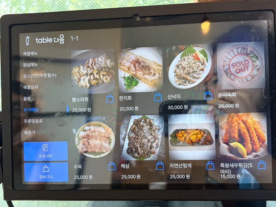 Menu board for the assorted sashimi, seafood soup and stew sets