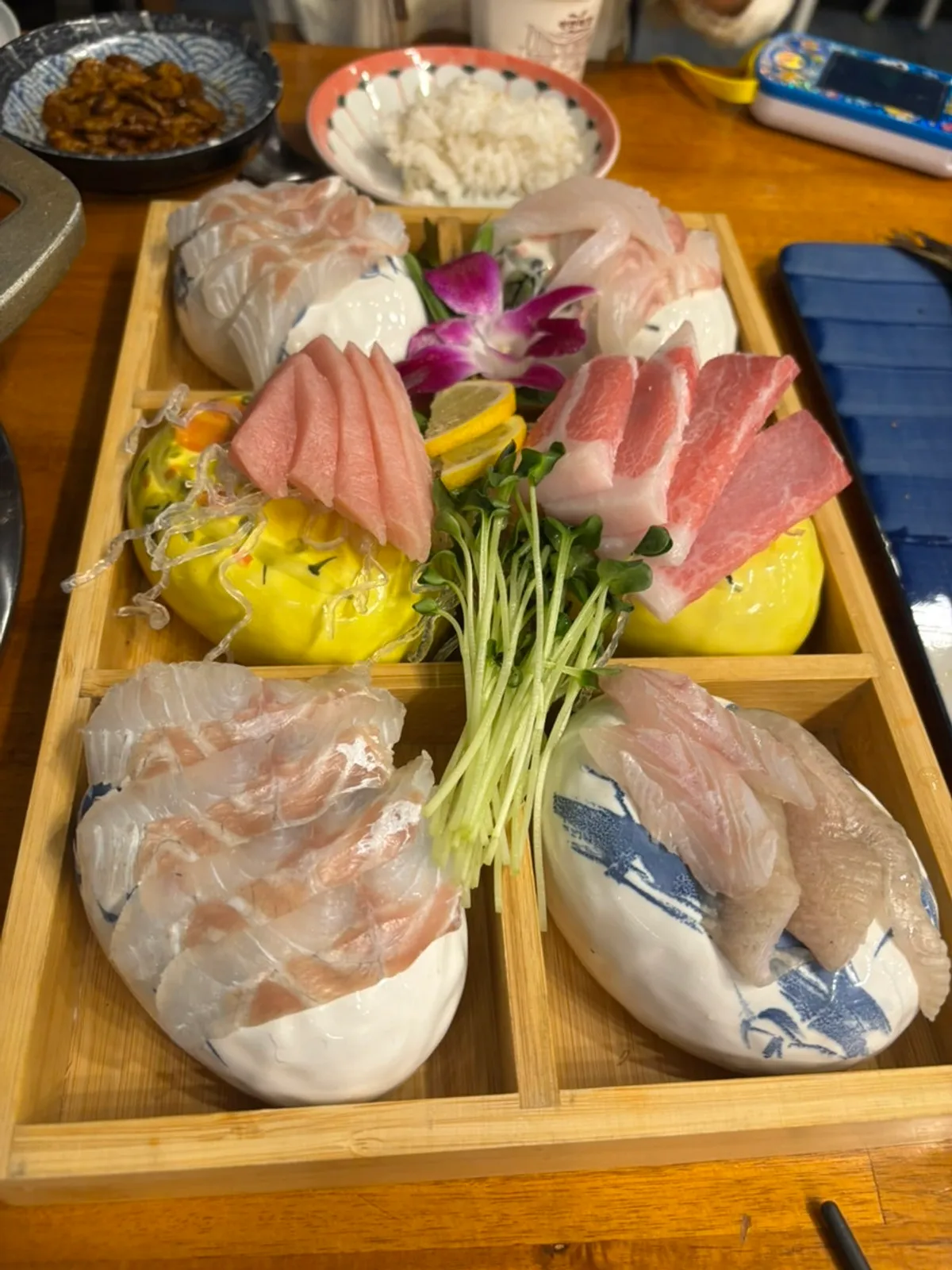 Plate of mixed sashimi including tuna