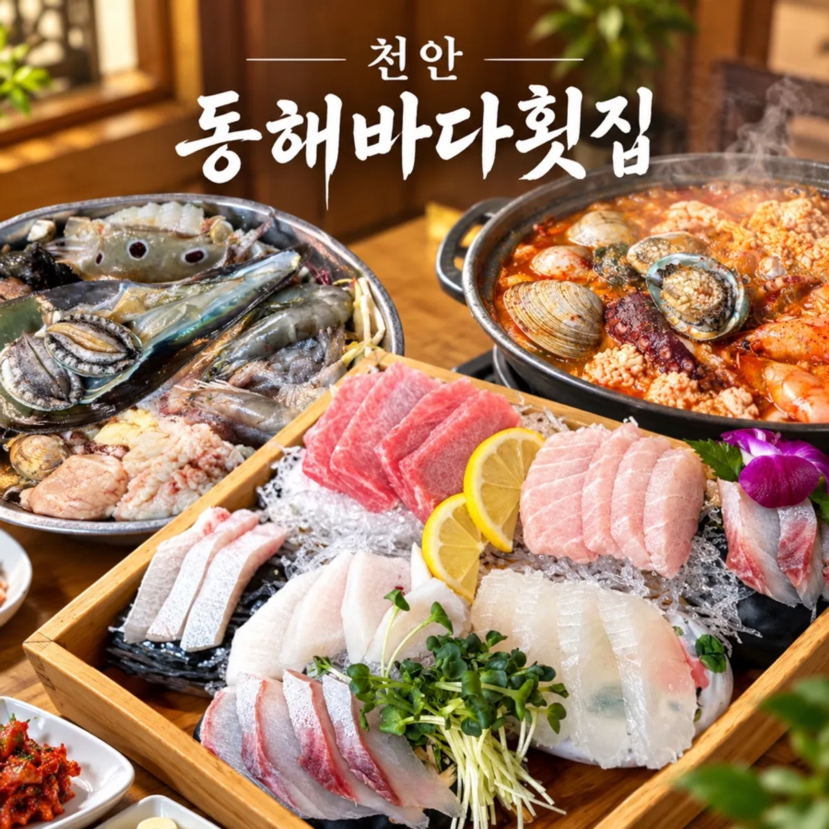천안 두정동 동해바다횟집 회와 해물탕 상차림
