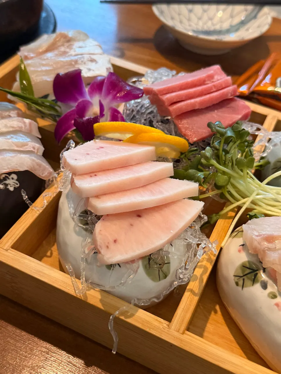 Close-up of thick-cut sashimi platter