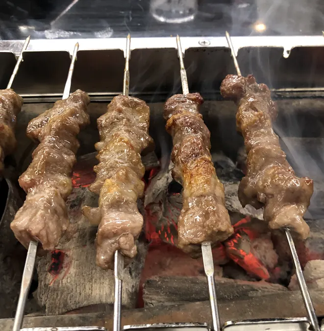 Hot middle section of the charcoal and skewer placement