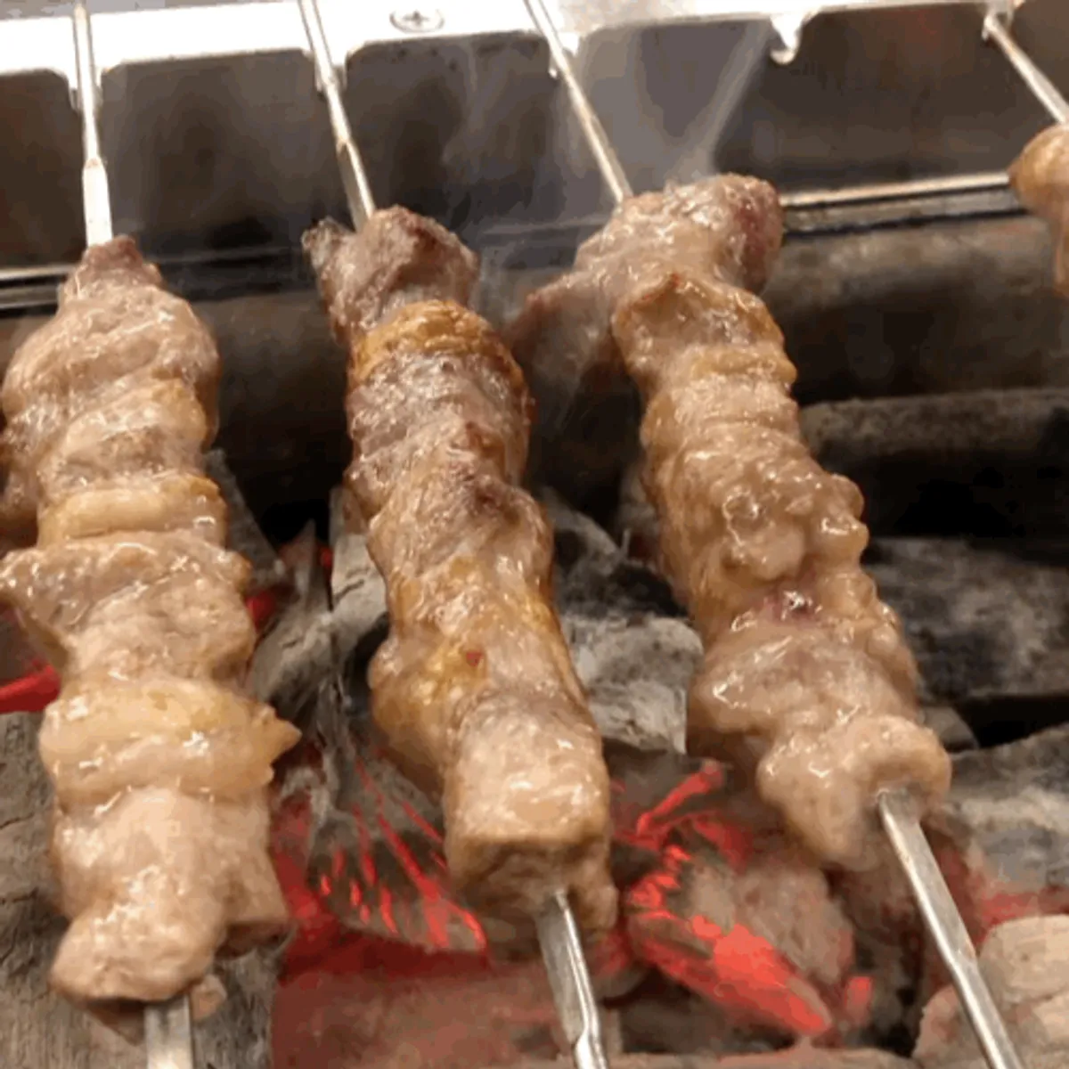 A juicy bite of charcoal-grilled lamb skewer