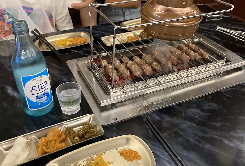 Soju paired with the charcoal lamb skewers