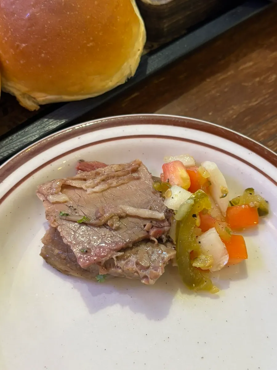 Barbecue meat trimmed and deboned by staff