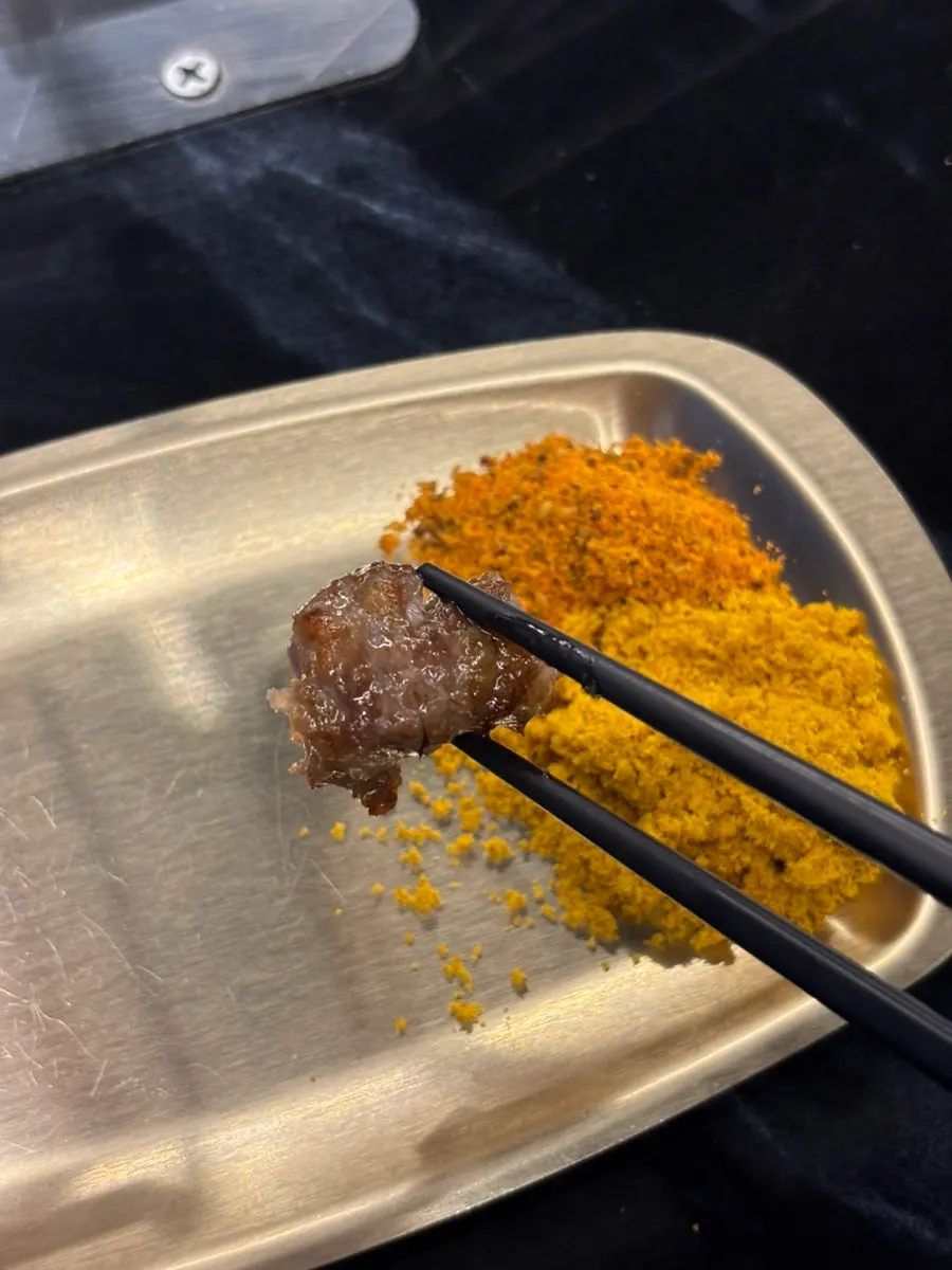 Close-up of fully grilled lamb skewers