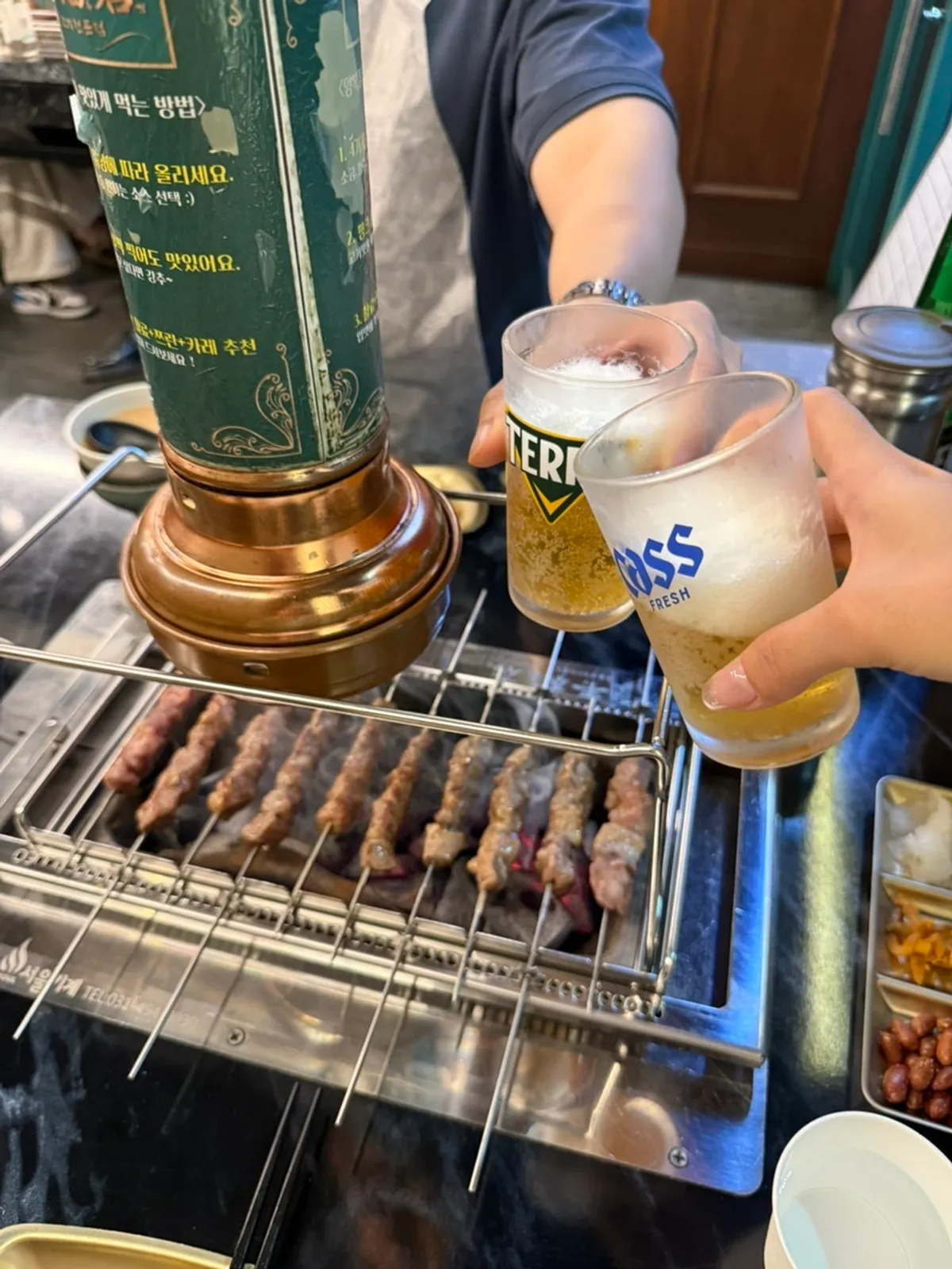 A glass of beer enjoyed with the lamb skewers