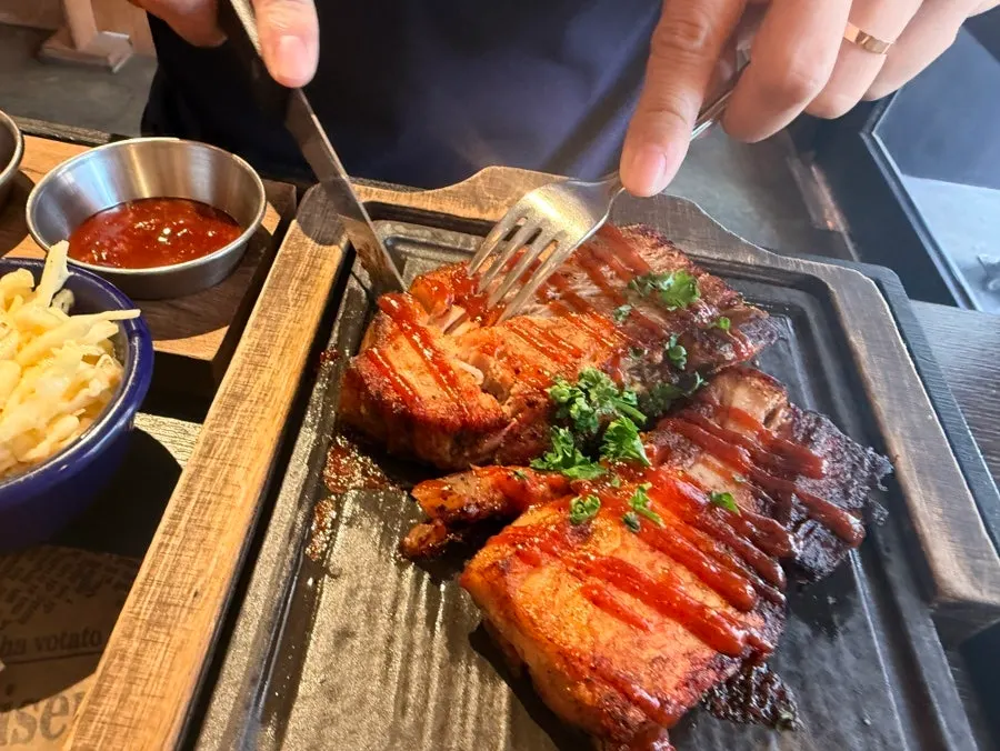 Thick-cut whole pork belly bacon grilled to perfection