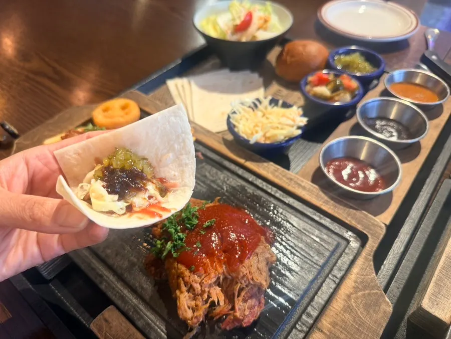 Plate of pulled pork with sauce